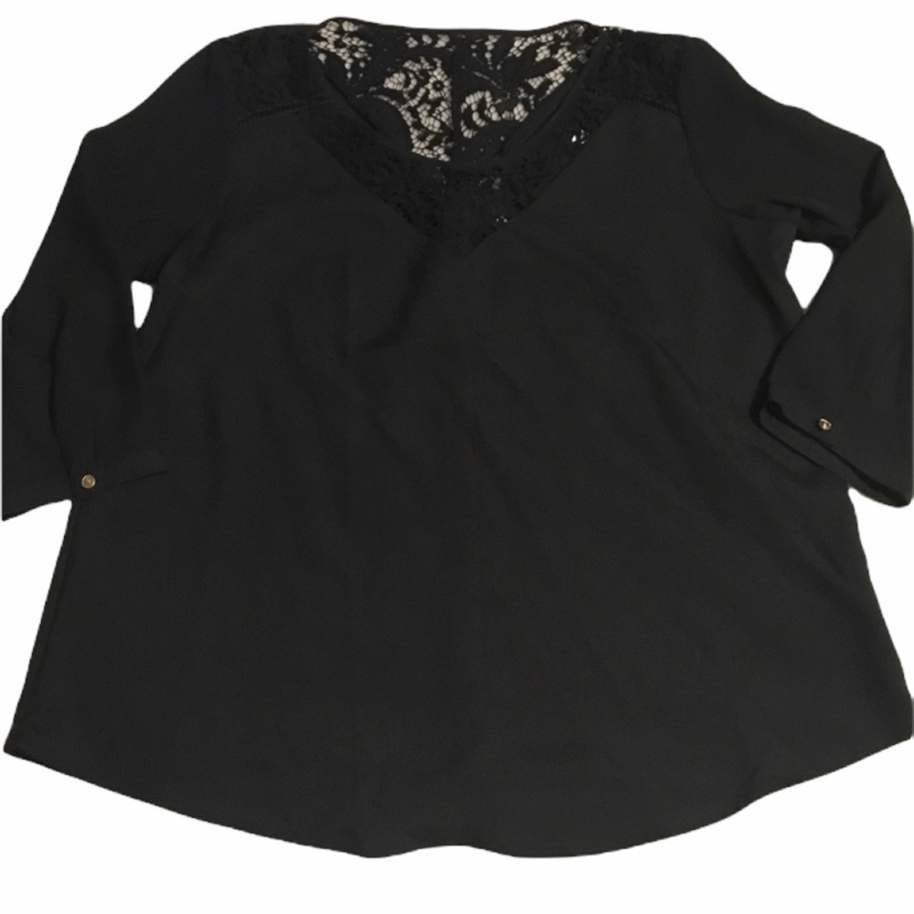 NY Collection - Black Lace Neck Blouse (NWT) Size: P/L